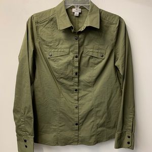 Worthington stretch‎ easy snap army olive blouse